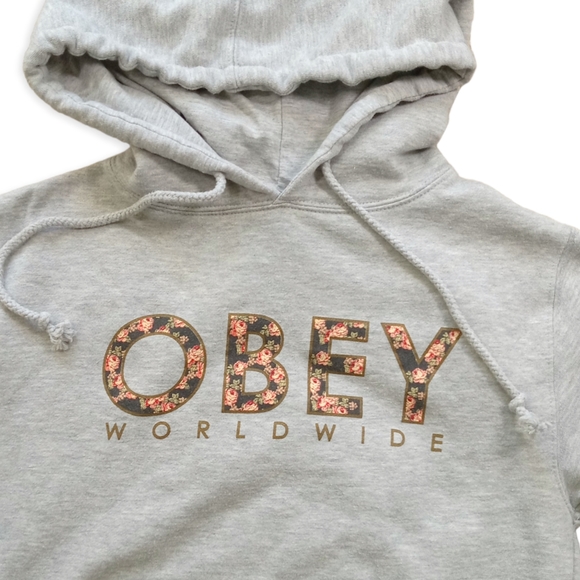 Obey light Grey womens pullover hoodie flowers size small - Picture 6 of 6